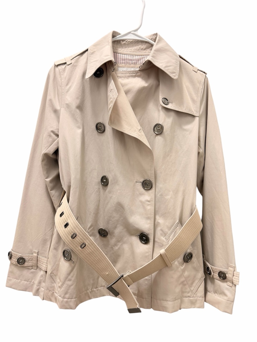 ZARA Womens Beige Double-Breasted Trench Coat with Belt